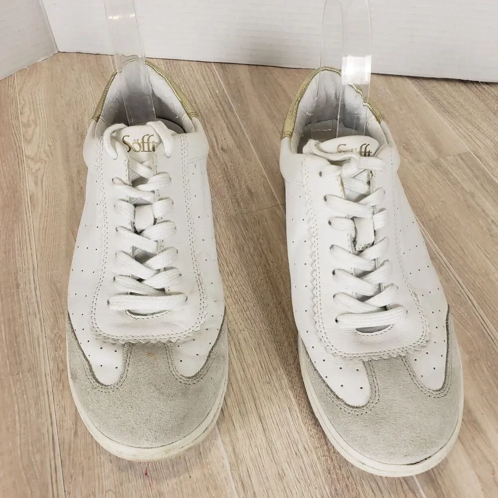 Sofft Regina Ladies White With Gold Trim Tennis Shoes Size 8M